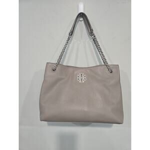 Tory Burch Britten Triple Compartment Tote/Shoulder Bag-Soft Leather-Gray *EUC*